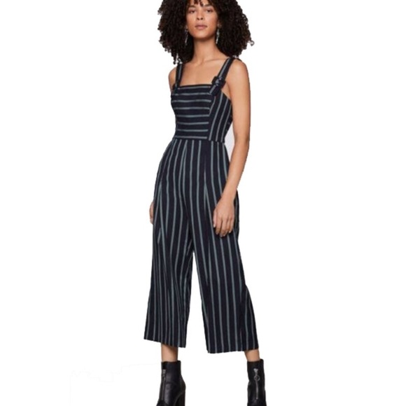 BCBG Jumpsuit PinStriped Navy Green Strap Cropped - Picture 1 of 8
